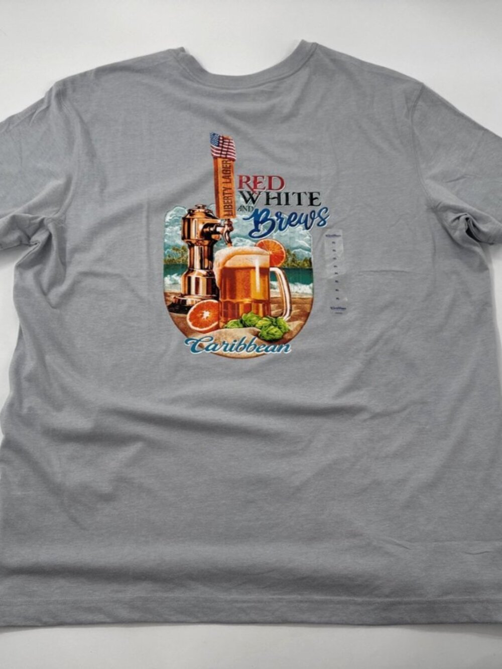 Caribbean Mens T Shirt XL Gray Red White & Brews Cotton Graphic Short Sleeve NEW